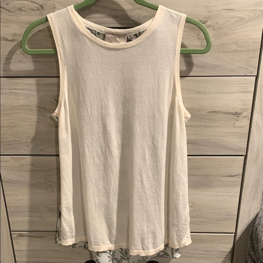 Loft Cream Sleeveless Top with floral sheer back. Womens‎ Small